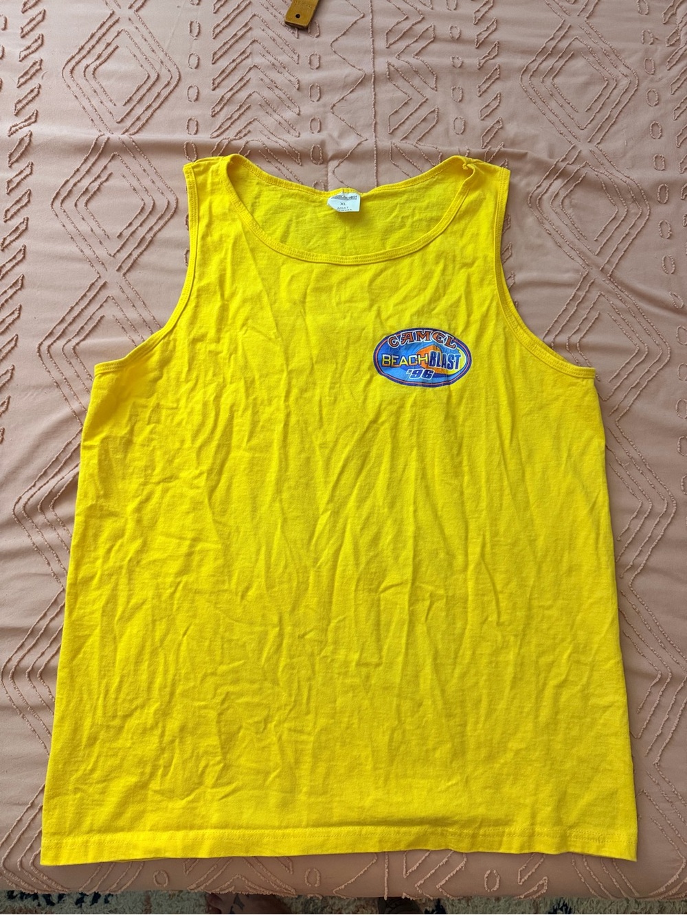 Vintage 1996 Camel Beach Blast Tank Top USA Single Stitch XL Neon Yellow